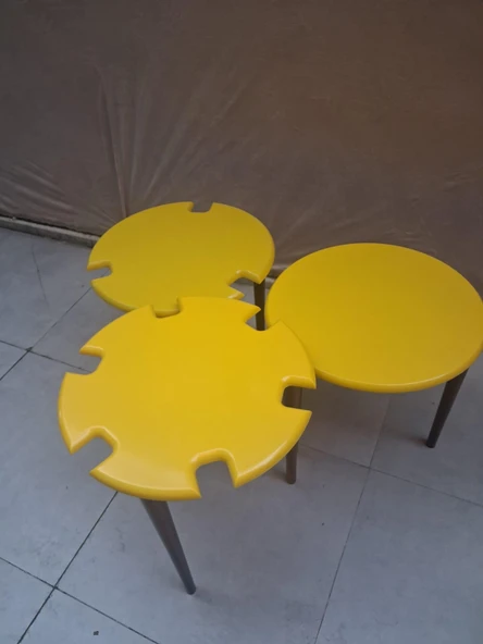Zigon Dümen Sehpa 90609 Yuvarlak Model Kayın Torna Parlak Sarı Tabla Ceviz Ayak ürün görseli 1
