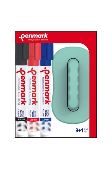 penmark Beyaz Tahta Kalemi (siyah - Kırmızı - Mavi) 3 Lü Set + Silgi 305-tk3s ürün görseli 1