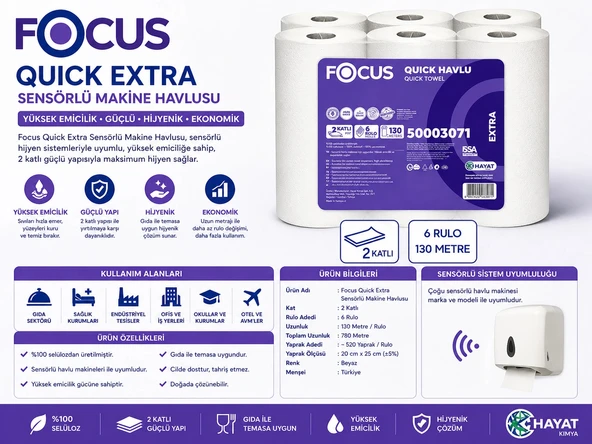 Focus Quick Extra Sensörlü Makine Havlusu 6’lı 130 Mt ürün görseli 1