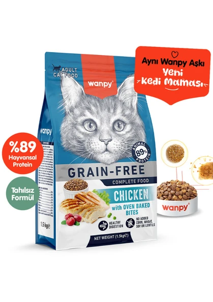 Wanpy Complete Food Cat Tavuklu Tahılsız Yetişkin Kedi Maması 1.5 Kg ürün görseli 1