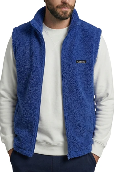 Erkek Yelek İçi Şardonlu Sherpa Peluş Yelek Tam Fermuarlı Cepli  Kuzu Outdoor Yelek ürün görseli 1