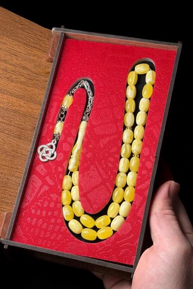 Özel Ahşap Kutulu Beyrut Toz Kehribar Tesbih ürün görseli 1