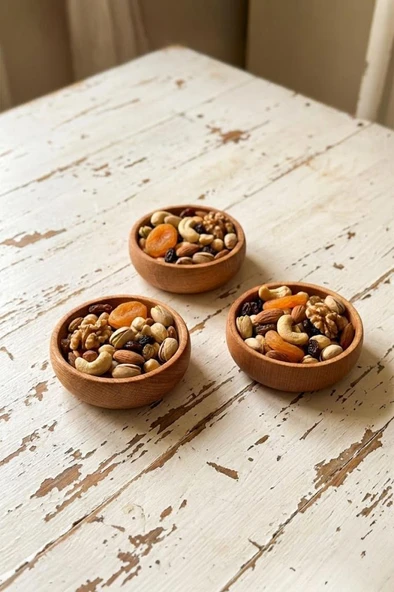 Atbyhome 3 Parça Doğal Ahşap Çerezlik Kaseler - 10 cm Kahvaltılık ve Mezze Sosluk Seti ürün görseli 1