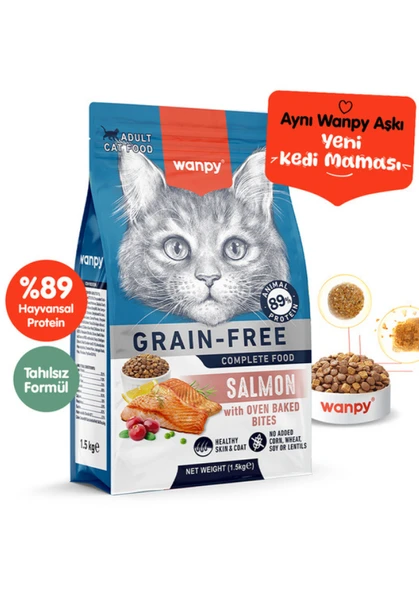 Wanpy Complete Food Cat Somonlu Tahılsız Yetişkin Kedi Maması 1.5 Kg ürün görseli 1
