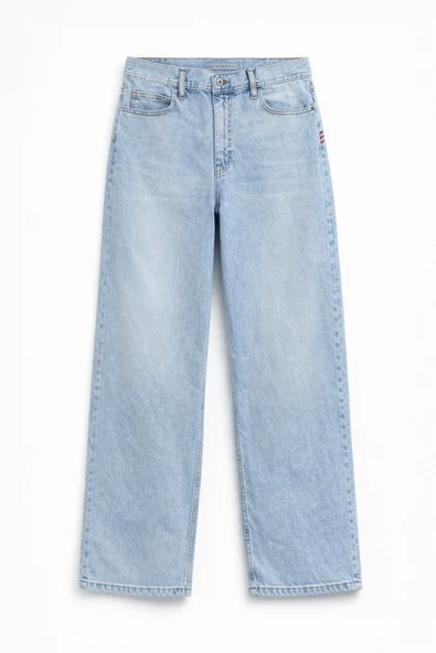 Kadın Yüksek Bel Wide Leg %100 Pamuk Buz Mavisi Jean Pantolon ürün görseli 1