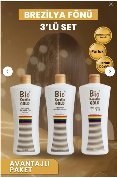 Bio Keratin Gold Brezilya Fönü 700 ml 3'lü Set - Şampuan + Saç Kremi + Keratin 8690127162754 ürün görseli 1