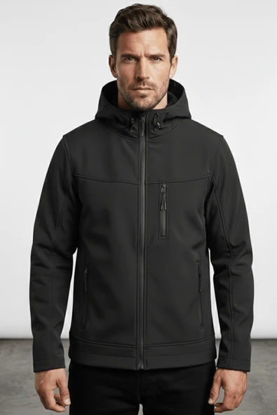 Erkek Mont İçi Polarlı Softshell Mont Su ve Rüzgar Geçirmez Kapüşonlu Spor Mont ürün görseli 1