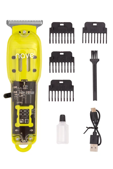 Nave Bq-06 Sarı T Bıçaklı Şarjlı Tıraş Makinesi Led Ekranlı, Profesyonel Sakal Ve Saç Kesim ürün görseli 1