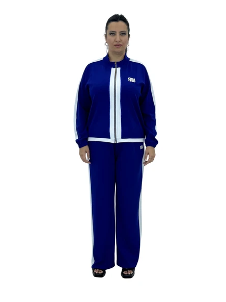 Büyük Beden Viskon Fermuarlı Taşlı Kolu Lastikli Alt Üst Kadın Spor Şık Takım ürün görseli 1