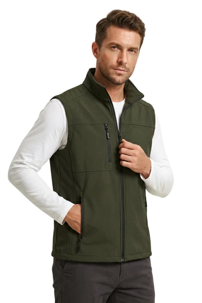 Erkek Yelek Softshell Su Geçirmez Tam Fermuarlı Cepli Normal Kalıp Spor Yelek ürün görseli 1