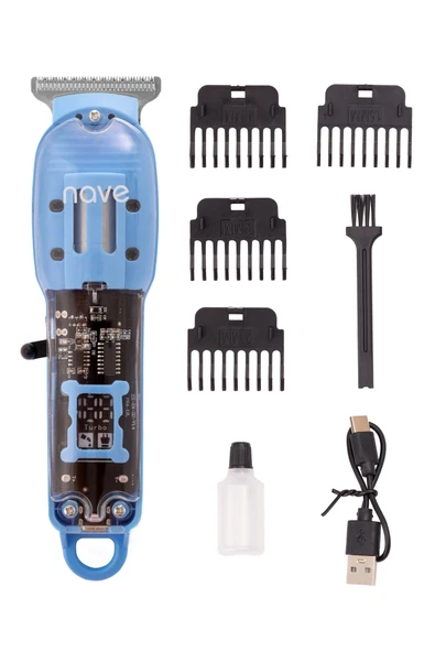 Nave Bq-06 Mavi T Bıçaklı Şarjlı Tıraş Makinesi Led Ekranlı, Profesyonel Sakal Ve Saç Kesim ürün görseli 1