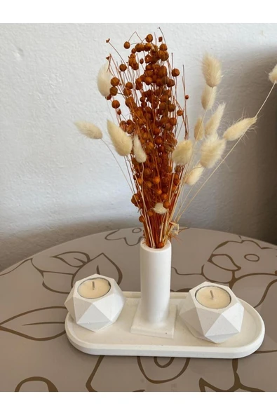 Görke Tasarım 2 Adet Beton Tealight Mumluk, Beton Tütsülük Kuruçiçeklik Vazo, Beton Sunumluk Tepsi 4 Parça Set ürün görseli 1