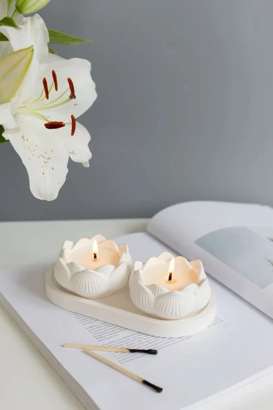 Ayşegül’ün Atölyesi Dekoratif Lotus Model Kokulu Tabaklı Mum Seti ürün görseli 1