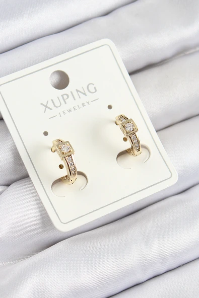 Xuping Zirkon Taşlı Kemer Model Gold Renk Kadın Küpe // XD-BKP10852-ST ürün görseli 1