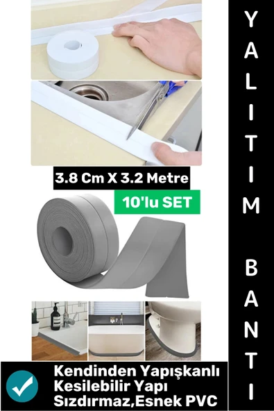 #BantSeti Mutfak Lavabo Pencere Sızdırmaz Kenar Yalıtım Bandı Çok Şık Beyaz-Gri 3.2 Metre 10'lu Set ürün görseli 1