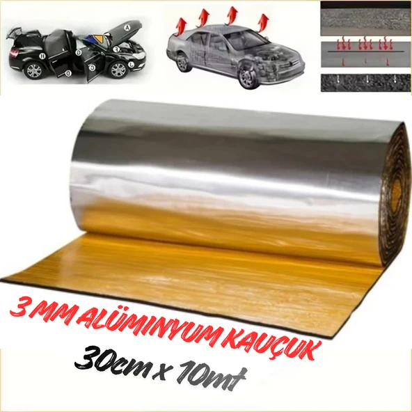 Araç Oto Ses Isı Yalıtım Bandı 3mm x 30cmx10metre Alüminyum Folyolu Kauçuk Bant Izolasyon Malzemesi ürün görseli 1