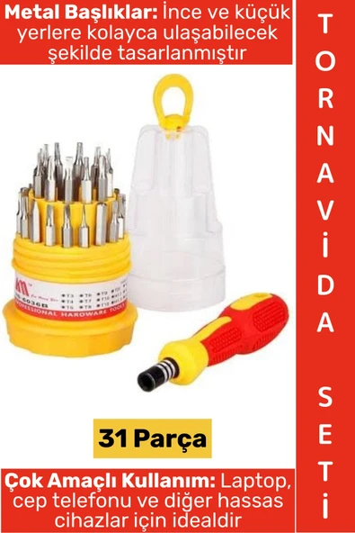 #TornavidaSeti Kauçuk Sap Laptop Küçük Elektronik Eşya Hassas Kullanım Mini Tornavida Seti 31 Parça ürün görseli 1