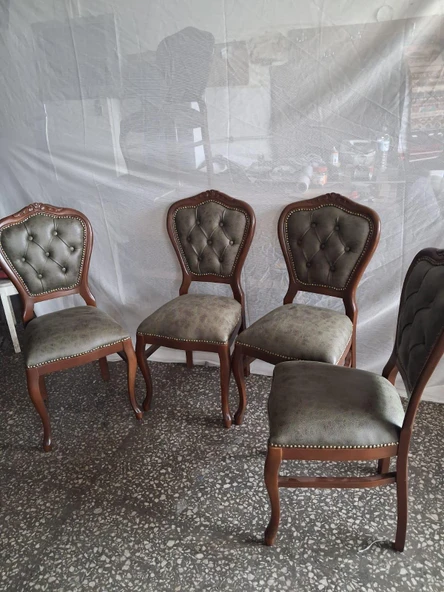 Sandalye  Klasik 90612 Model Kayın Aslan Ayak Ceviz Nubuk Kumaş 4 Adet El Yapım ürün görseli 1