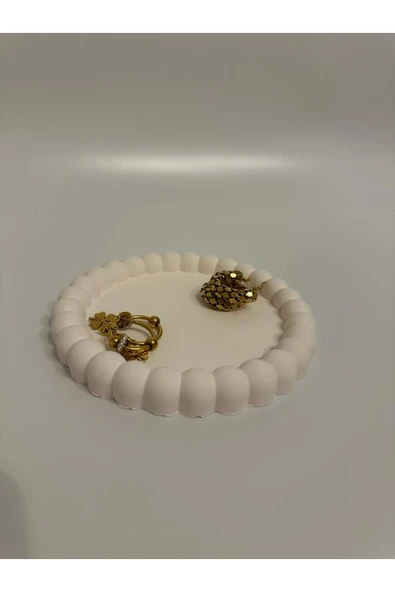 Görke Tasarım Bubble Beton Oval Dekoratif Tabak Takı Tabağı Bardak Altlığı ürün görseli 1