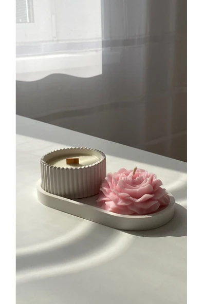 Taliska accessories Dekoratif Beton Tabak Hediyeli Mum Seti ürün görseli 1