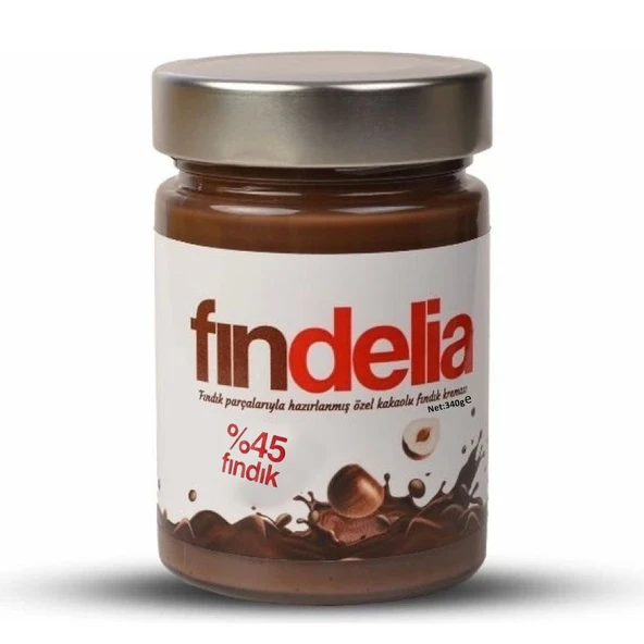 Findelia %45 Fındıklı Kakaolu Krema 340 Gr - Bol Fındık Parçacıklı Cam Kavanoz ürün görseli 1