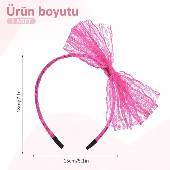 80’ler 90’lar Neon Pembe Dantel Taç Fiyonklu ürün görseli 1