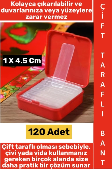 #ÇiftTaraflıBant İz Bırakmaz Pratik Tablo Çerçeve Çift Taraflı Nano PU Jel Şeffaf Bant 120 Adet ürün görseli 1