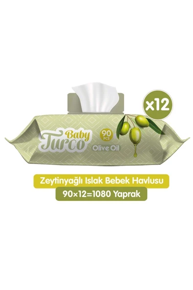Zeytinyağlı Islak Bebek Havlusu 12x90 Adet ürün görseli 1