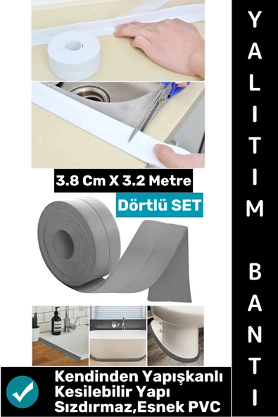 #BantSeti Mutfak Lavabo Pencere Sızdırmaz Kenar Yalıtım Bandı Çok Şık Beyaz-Gri 3.2 Metre Dörtlü Set ürün görseli 1