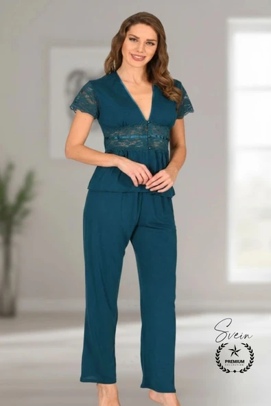 #Pijama Yeşil Nefes Alabilen Yumuşak Kadın Pijama Seti Günlük Kullanım Modern Şık Çeyiz Terletmeyen ürün görseli 1