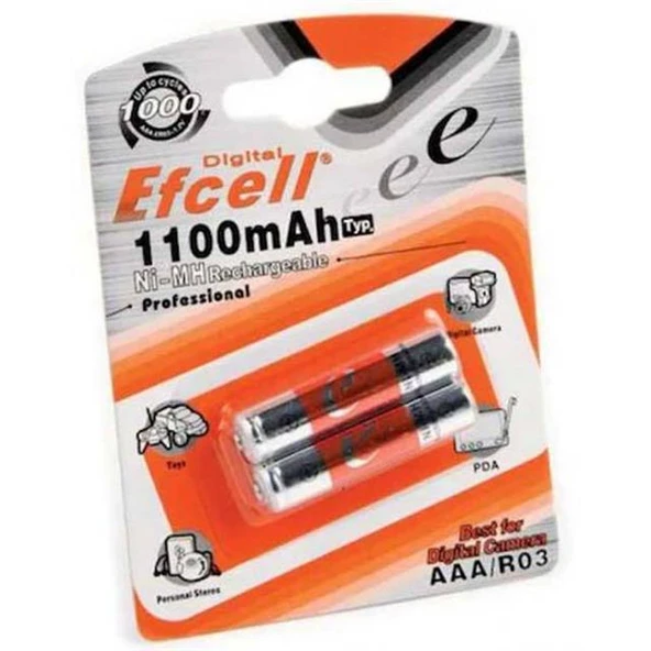 Efcell Extreme Life+ 1.2 Volt 1100Mah AAA İnce Şarjlı Pil 2'Li Paket ürün görseli 1