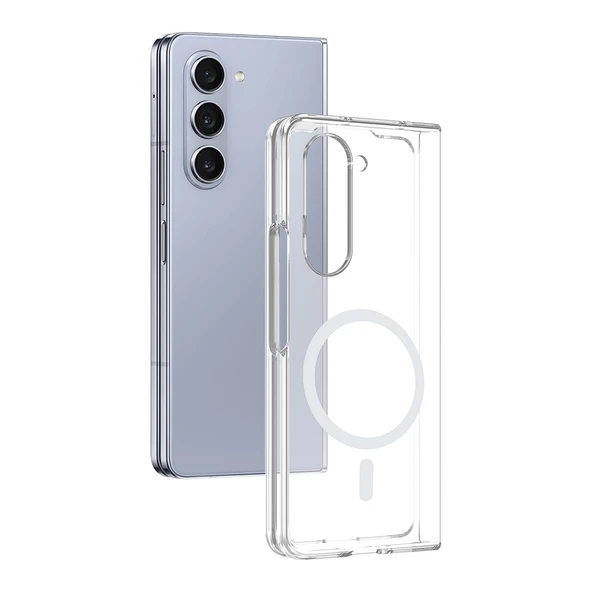 Galaxy Z Fold 5 Kılıf Kamera Korumalı MagSafe Şarj Özellikli Lüx Şeffaf London Silikon Kapak ürün görseli 1