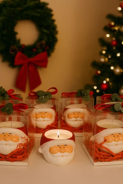 Görke Tasarım 1 Adet Asetat Kutu İçerisinde Noel baba figürlü kokulu mum, Yılbaşı Temalı, Yılbaşı Hediyesi ürün görseli 1