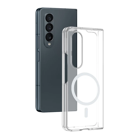Galaxy Z Fold 4 Kılıf Kamera Korumalı MagSafe Şarj Özellikli Lüx Şeffaf London Silikon Kapak ürün görseli 1