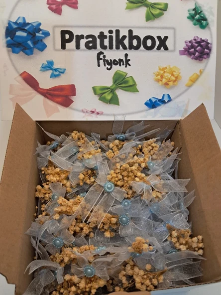 Mini Fiyonk /tül 1cm'lik / Hediyelik / Süsleme / Açık Mavi Renk/İnci,Cipso Çiçeği / 50 Adet ürün görseli 1