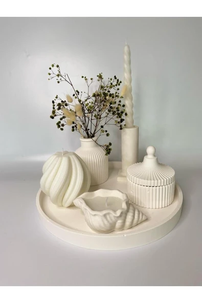 Görke Tasarım 7 Parça Modern Dekoratif Beton Sunumluk Tepsi Mum Seti ürün görseli 1