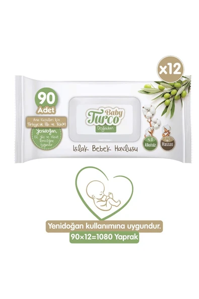 Doğadan Yenidoğan Islak Bebek Havlusu 12x90 Yaprak ürün görseli 1