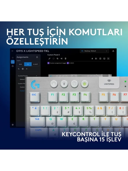Logitech G915 x Lıghtspeed Tkl Düşük Profilli Rgb Aydınlatmalı Gl Blue Pc/mac Için Kablosuz Ingilizce Q Oyun Klavyesi, Beyaz ürün görseli 1