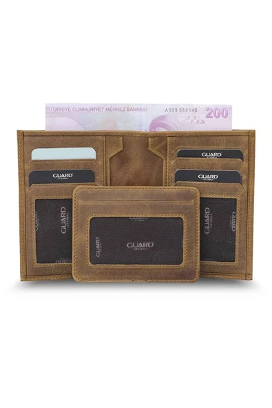 Guard Antik Taba Hakiki Deri Çıkarılabilir Gizli Kartlıklı Erkek Cüzdan // GRD260225WT1578 ürün görseli 1