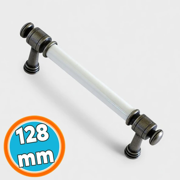 Porselen Sedef Eskitme Antik Gümüş 128 mm Mobilya Mutfak Dolap Kulpu Kulbu Kulpları ürün görseli 1