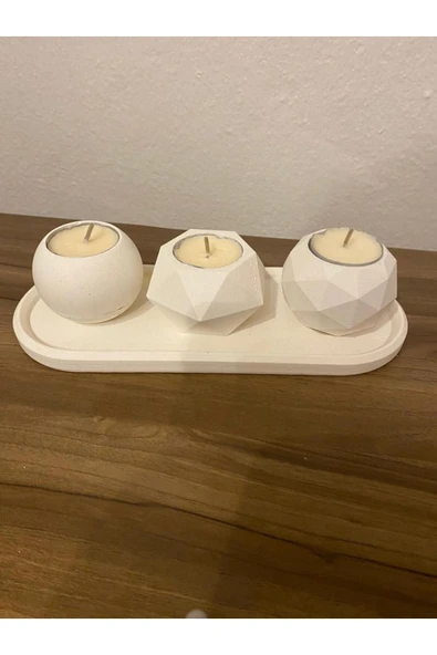 Görke Tasarım Dörtlü Tealight Mumluk Beton Seti ürün görseli 1