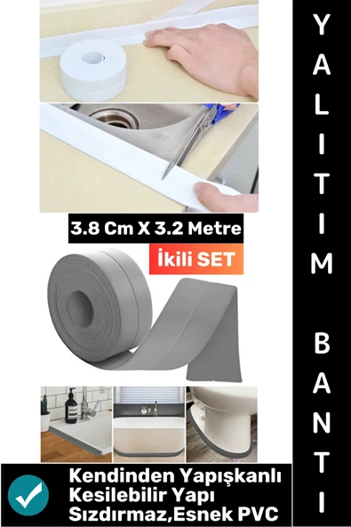 #BantSeti Mutfak Lavabo Pencere Sızdırmaz Kenar Yalıtım Bandı Çok Şık Beyaz-Gri 3.2 Metre İkili Set ürün görseli 1