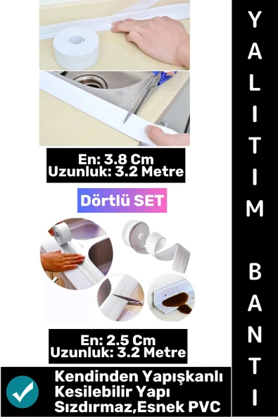 #BantSeti Mutfak Lavabo Pencere Sızdırmaz Kenar Yalıtım Bandı İki Farklı Genişlik 3.2 Mt Dörtlü Set ürün görseli 1