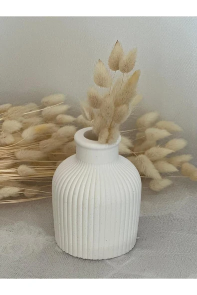 Görke Tasarım Beton Mini Dekoratif Pampas Çizgili Kuruçiçek Vazosu ürün görseli 1