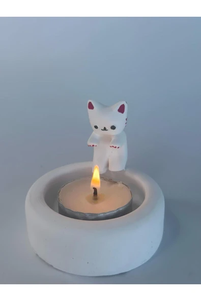 Görke Tasarım Üşüyen Kedi, Ellerini ısıtan kedi tealight mumluk ürün görseli 1