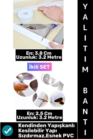 #BantSeti Mutfak Lavabo Pencere Sızdırmaz Kenar Yalıtım Bandı İki Farklı Genişlik 3.2 Mt İkili Set ürün görseli 1