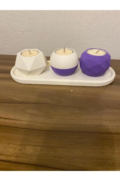 Görke Tasarım Dörtlü Tealight Mumluk Beton Seti ürün görseli 1