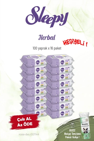 Sleepy 16'lı Herbal Kişisel Bakım Havlusu 100'lü ve Rosie ürün görseli 1