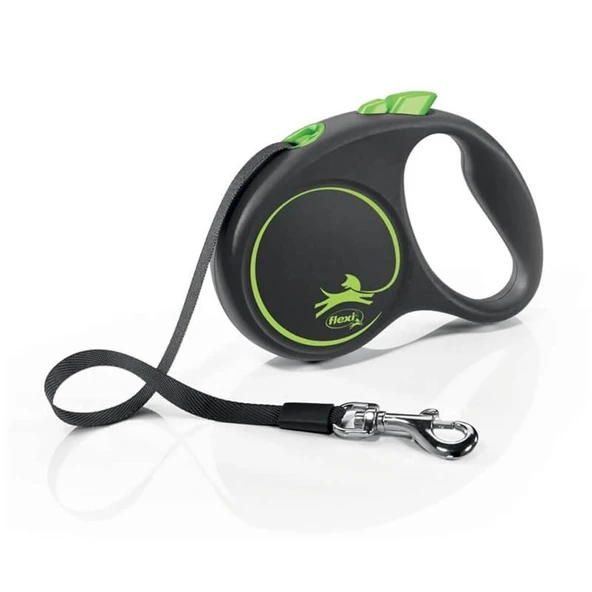 Flexi Black Design Otomatik Yeşil Şerit Köpek Gezdirme Tasması Medium 5 Metre ürün görseli 1