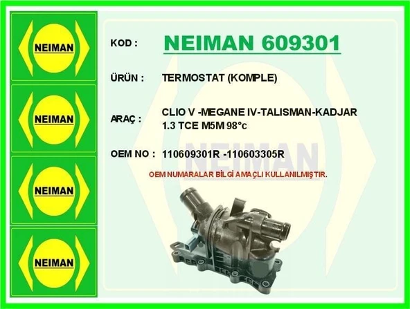 NEIMAN TERMOSTAT (KOMPLE) CLIO V -MEGANE IV-TALISMAN-KADJAR   1.3 TCE M5M 98°c ürün görseli 1